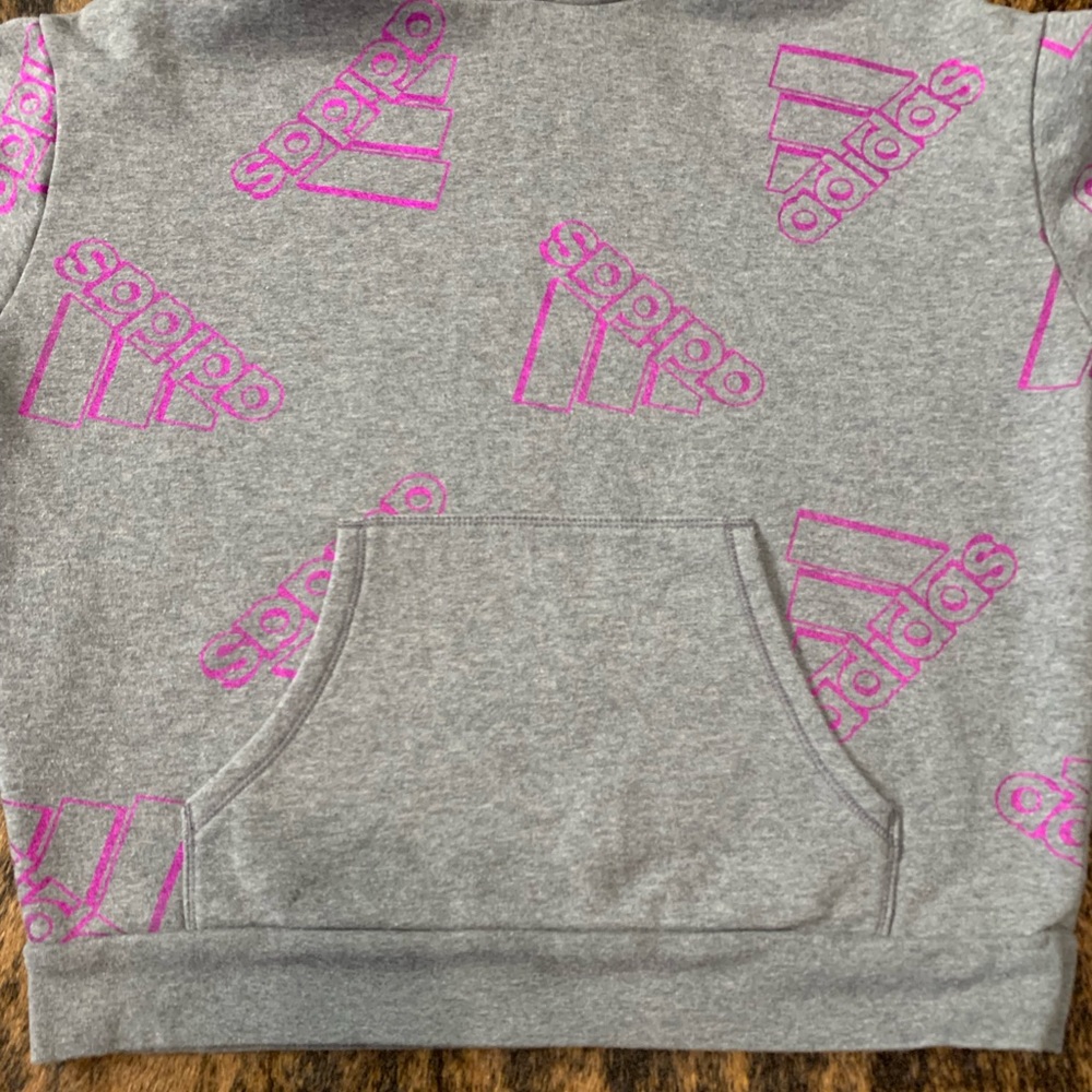 Girl’s size X-Large (16) Adidas all over foil print hoodie front kangaroo pocket - Picture 2 of 8